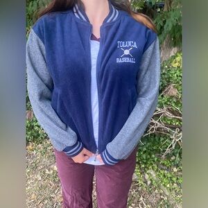 Toluca Baseball Varsity Jacket XS Blue Gray Zip Up Women’s Athletic